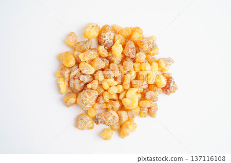 Frankincense or olibanum aromatic resin isolated on white background used in incense and perfumes. Frankincense or olibanum aromatic resin isolated on white background used in incense and perfumes. 137116108