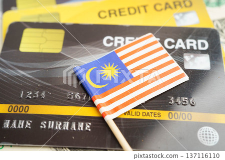 Malaysia flag on credit card, finance economy trading shopping online business. 137116110