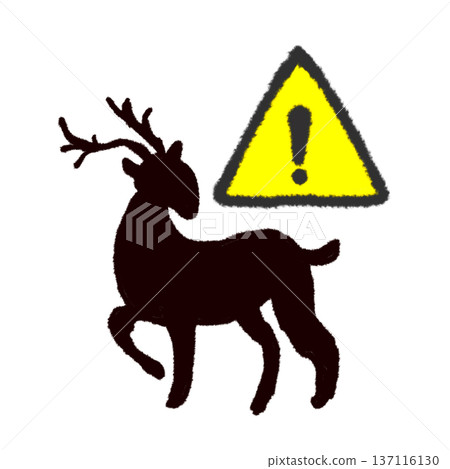 鹿的輪廓線 三角形警示標誌 交通安全影像 137116130