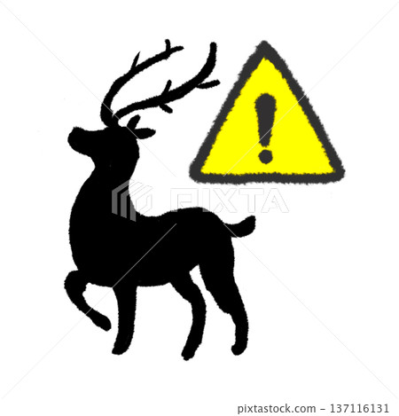 奔跑的鹿剪影 三角形警示標誌 交通標誌影像 137116131
