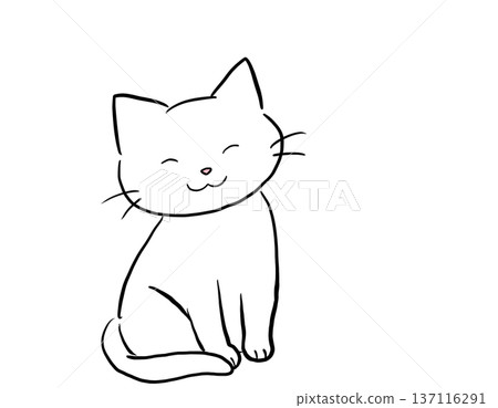 A white cat sitting with its eyes narrowed. A white cat sitting with its eyes narrowed. 137116291