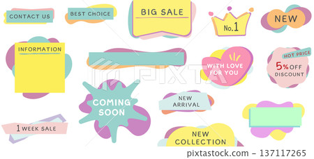 Colorful and pop frame and banner set, vector illustration, white background, copy space, sale, heart Colorful and pop frame and banner set, vector illustration, white background, copy space, sale, heart 137117265