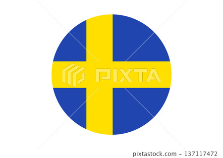 Round Swedish Flag Emblem in Blue and Yellow Scandinavian Cross Design Round Swedish Flag Emblem in Blue and Yellow Scandinavian Cross Design 137117472