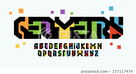 Geometry Font Logo Alphabet Color Kid Letter Set Modern Typography, Creative Playful Typographic Design for Colorful Title Text, Poster Headline, Tech Logotype, Bold Geometric Fonts. Vector Typeface Geometry Font Logo Alphabet Color Kid Letter Set Modern Typography, Creative Playful Typographic Design for Colorful Title Text, Poster Headline, Tech Logotype, Bold Geometric Fonts. Vector Typeface 137117474
