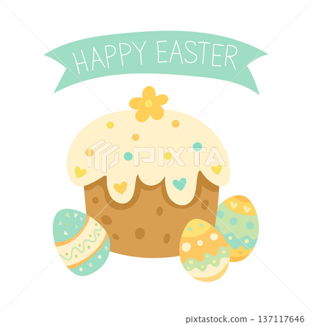 Pastel Easter cupcake with creamy frosting, sprinkles and banner, cute spring bakery illustration perfect for holiday greeting cards and festive blog designs Pastel Easter cupcake with creamy frosting, sprinkles and banner, cute spring bakery illustration perfect for holiday greeting cards and festive blog designs 137117646