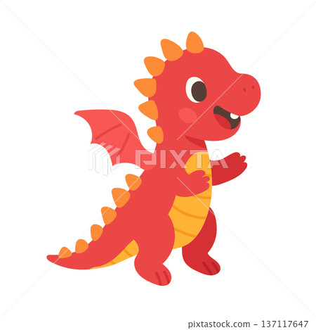 Cute red dragon with wings and spikes, playful fantasy character illustration for children books, adventure themes, gaming graphics and storytelling blogs Cute red dragon with wings and spikes, playful fantasy character illustration for children books, adventure themes, gaming graphics and storytelling blogs 137117647