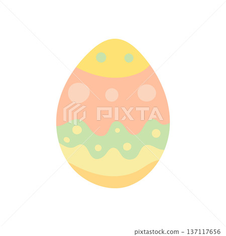 Decorative painted Easter egg with soft pastel stripes and dots, minimal festive illustration for spring invitations, printable cards and creative projects 137117656