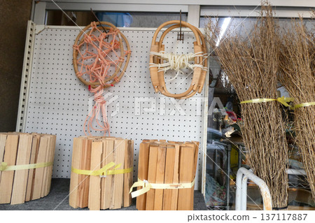 Snowshoes are worn under shoes or straw sandals to prevent feet from sinking in snowy regions. 137117887