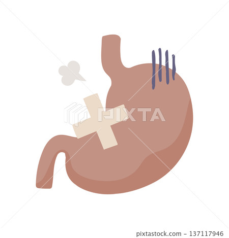 Illustration of an unhealthy stomach with a bandage attached 137117946