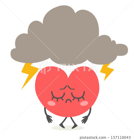 Sad Heart Character Under Dark Cloud Mental Health Concept 137118043