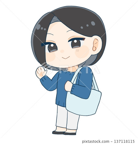 A woman waving while holding a bag in one hand 137118115