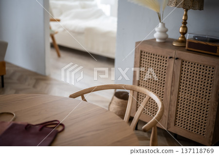A room with wooden furniture 137118769