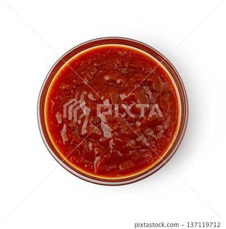 Tomato salsa dip sauce in glass bowl 137119712