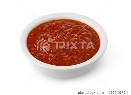 Spicy chunky red tomato salsa dipping sauce 137119714