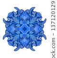 Elegant ornamental floral pattern design in vintage style, featuring decorative swirls, leaves, and symmetrical botanical elements. 137120129