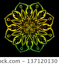 Intricate mandala design with a smooth gradient from vibrant yellow to rich green, creating a harmonious blend of colors.  137120130