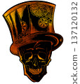 skull with different bright lines in a hat on a black background, abstraction 137120132