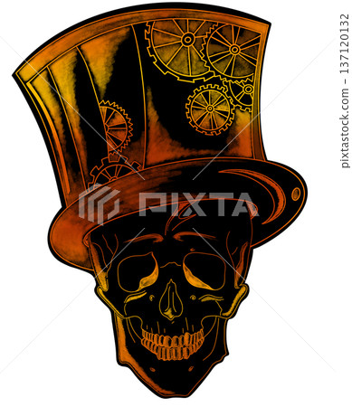 skull with different bright lines in a hat on a black background, abstraction skull with different bright lines in a hat on a black background, abstraction 137120132