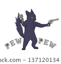 black cat with two revolvers, depicts a cowboy 137120134