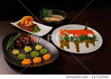 Several dishes for one person on the table 137120368