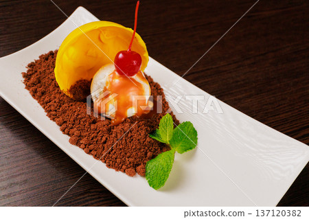 A delicious dessert with a scoop of chocolate sand 137120382