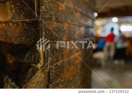 A wall illuminated by spotlights in a nightclub A wall illuminated by spotlights in a nightclub 137120532