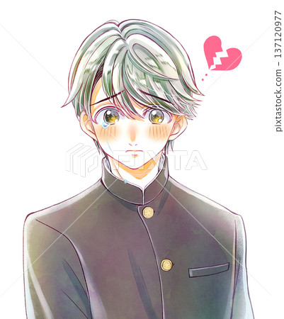 一名身穿校服的男學生，淚流滿面，心碎不已。 137120977