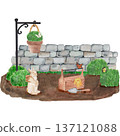 Watercolor garden tools, farmhouse tools , country farm gardening, clipart, rusty element, watering can, flower pot ,green rubber boots ,spring flowers , isolate 137121088