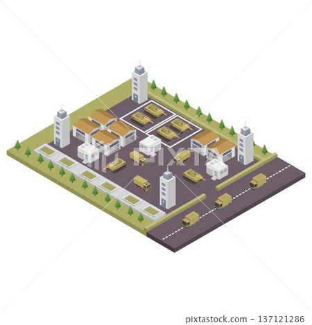 Isometric military barracks 137121286
