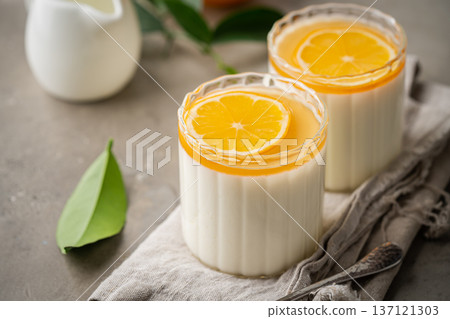 Dessert panna cotta with lemon Dessert panna cotta with lemon 137121303