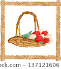 Tulip Bouquet In A Basket A, watercolor artwork with intricate patterns and vibrant, isolated on a white background 137121606