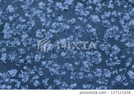 Abstract winter frost texture with delicate ice crystal patterns on a frozen surface. Natural icy background with snowflake-like details, perfect for seasonal designs, cold weather concepts 137121836