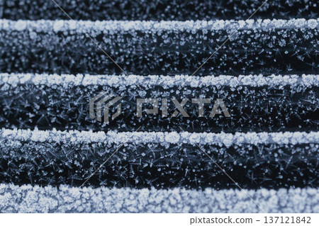 Abstract winter frost texture with delicate ice crystal patterns on a frozen surface. Natural icy background with snowflake-like details, perfect for seasonal designs, cold weather concepts 137121842