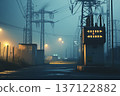 A transformer at an electrical substation. Transmission of electricity. 137122882