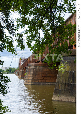 A bridge with a bridge over a river A bridge with a bridge over a river 137123797