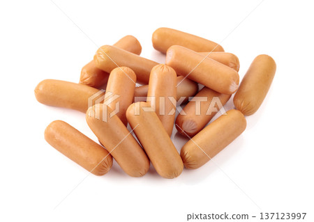 Boiled sausages isolated on a white background. Boiled sausages isolated on a white background. 137123997