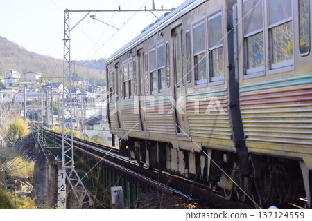 Gunma train crossing a railway bridge 137124559