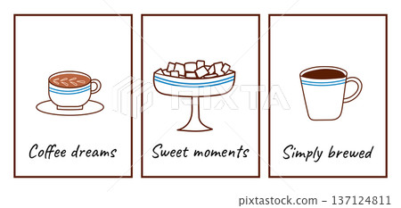 Coffee card set with espresso cup, sugar bowl and drink mug 137124811