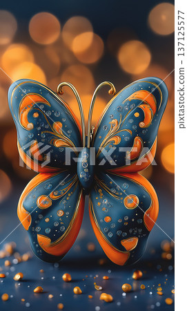 Colorful butterfly closeup. Detailed image capturing butterfly with shimmering textures and festive atmosphere 137125577