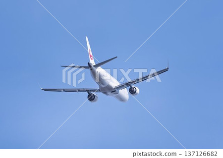 Sendai Airport in winter, blue sky and airplane taking off, Natori City, Miyagi Prefecture 137126682