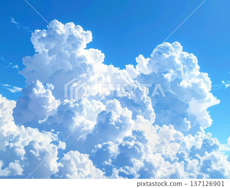 夏日景色，藍天中升起朵朵白雲。 137126901