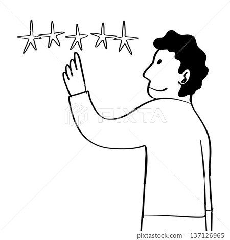 Man giving five star rating feedback conceptual line art illustration 137126965