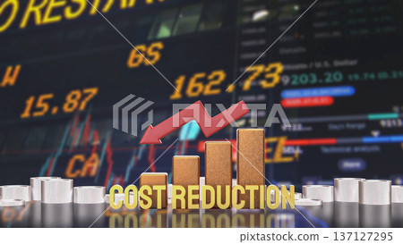 Cost Reduction Strategy with Financial Chart and Arrow 3d render. 137127295