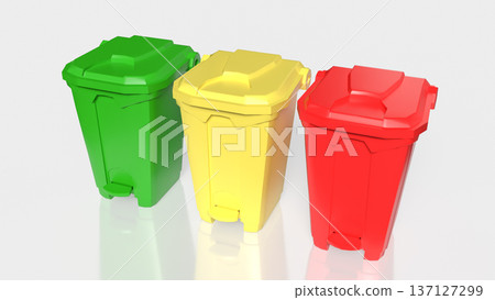 Color Coded Recycling Bins Isolated on White Background 3d render. Color Coded Recycling Bins Isolated on White Background 3d render. 137127299