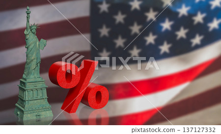 US Interest Rate Policy Concept with Statue and Percent 3d render. 137127332
