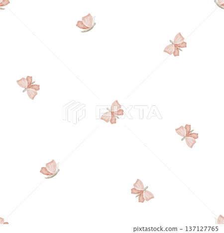Pattern pink butterflies flying chaotically. Watercolor illustrations in children's style. Seamless spring summer print, hand-drawn on isolated background for textile design fabrics clothing wallpaper Pattern pink butterflies flying chaotically. Watercolor illustrations in children's style. Seamless spring summer print, hand-drawn on isolated background for textile design fabrics clothing wallpaper 137127765