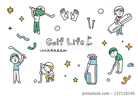 年輕男子與高爾夫插畫集 137128140
