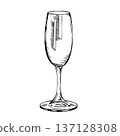 Black and white vector illustration of a wine or Black and white vector illustration of a wine glass, isolated. Hand-drawn ink line-art. This alcoholic beverage glass is used for winemaking 137128308