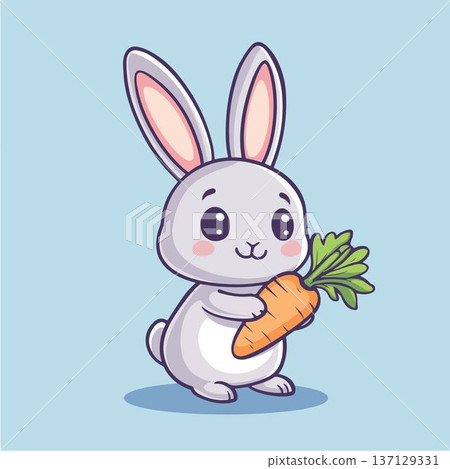 Adorable rabbit character with a carrot, perfect for childrens themes. 137129331