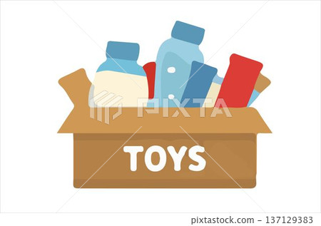 A vibrant box overflowing with assorted childrens toys. 137129383